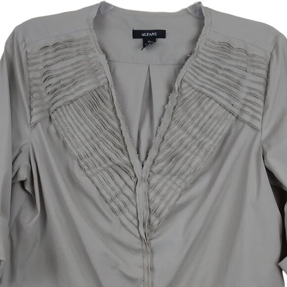 Alfani | Raw Edge Cotton Adjustable Sleeve Blouse Tan | Size 10 - Picture 2 of 7